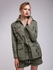 Women Olive Green Self Design Sporty Jacket