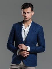 Men Navy Check Slim Fit Casual Blazer