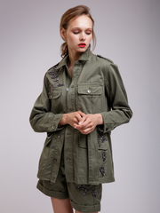 Women Olive Green Self Design Sporty Jacket