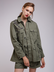 Women Olive Green Self Design Sporty Jacket