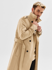 Mens Trench Coat Slim Fit Double Breasted Windproof Coat