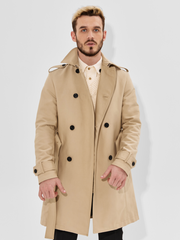 Mens Trench Coat Slim Fit Double Breasted Windproof Coat