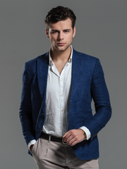 Men Navy Check Slim Fit Casual Blazer