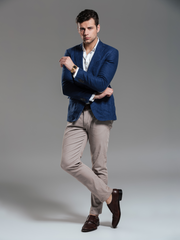Men Navy Check Slim Fit Casual Blazer
