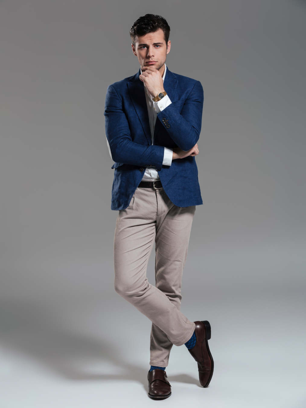 Men Navy Check Slim Fit Casual Blazer