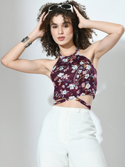 Floral Strappy Self-Tie Crop Top