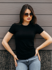 Women's Round Neck Black Half sleeve R&B Solid T-shirt