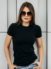Women's Round Neck Black Half sleeve R&B Solid T-shirt