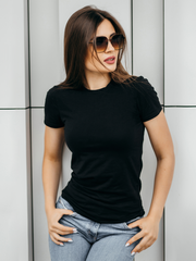 Women's Round Neck Black Half sleeve R&B Solid T-shirt